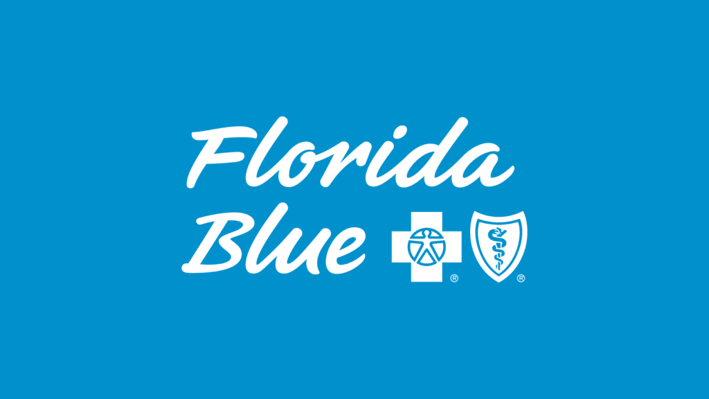 Current image: Florida Blue logo on a blue background with a white cross and medical symbol